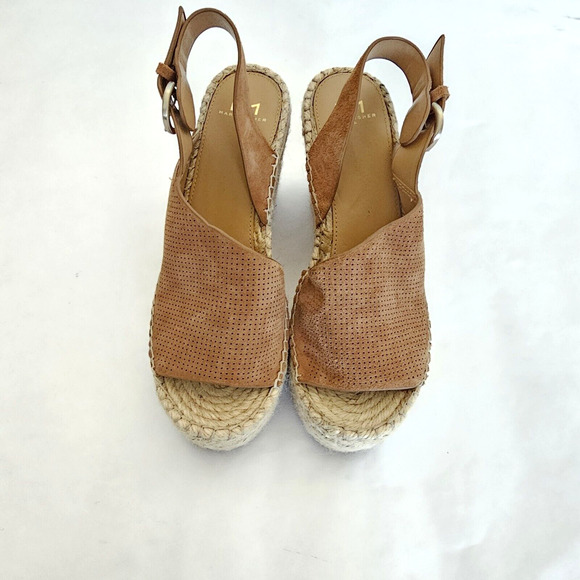 MARC FISHER SIZE 9M Suede Brown Open Toe Espadrille Wedge Sandals Mlandela Strap - Picture 3 of 16